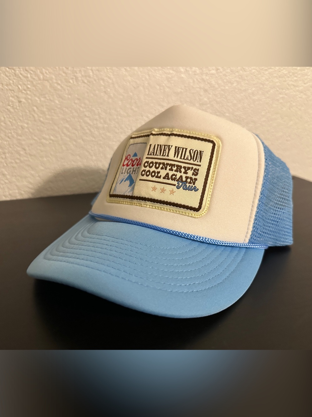 Lainey Wilson Concert/Tour Trucker Hat, Light Blue & White with Patch